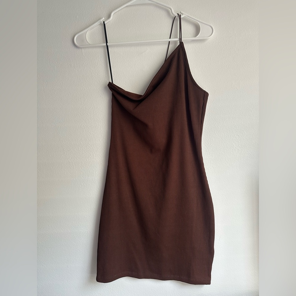 H&M One Shoulder Brown Dress